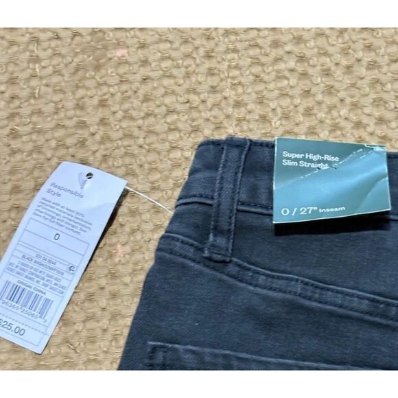 Super-High Rise Distressed Slim Straight RawJeans - Wild Fable - Black Wash 0/27 - Picture 5 of 9